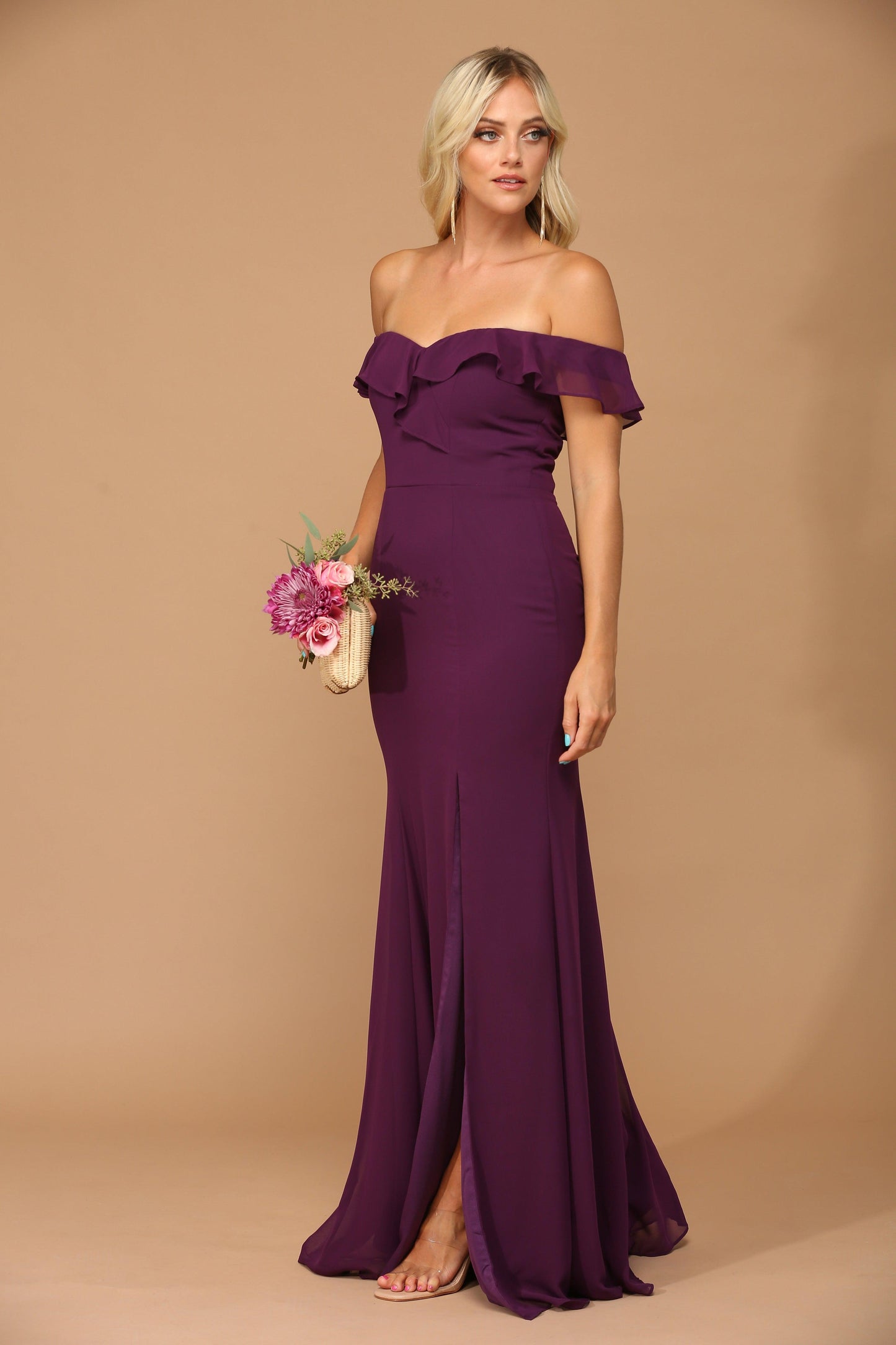 Long Off Shoulder Formal Bridesmaids Chiffon Dress