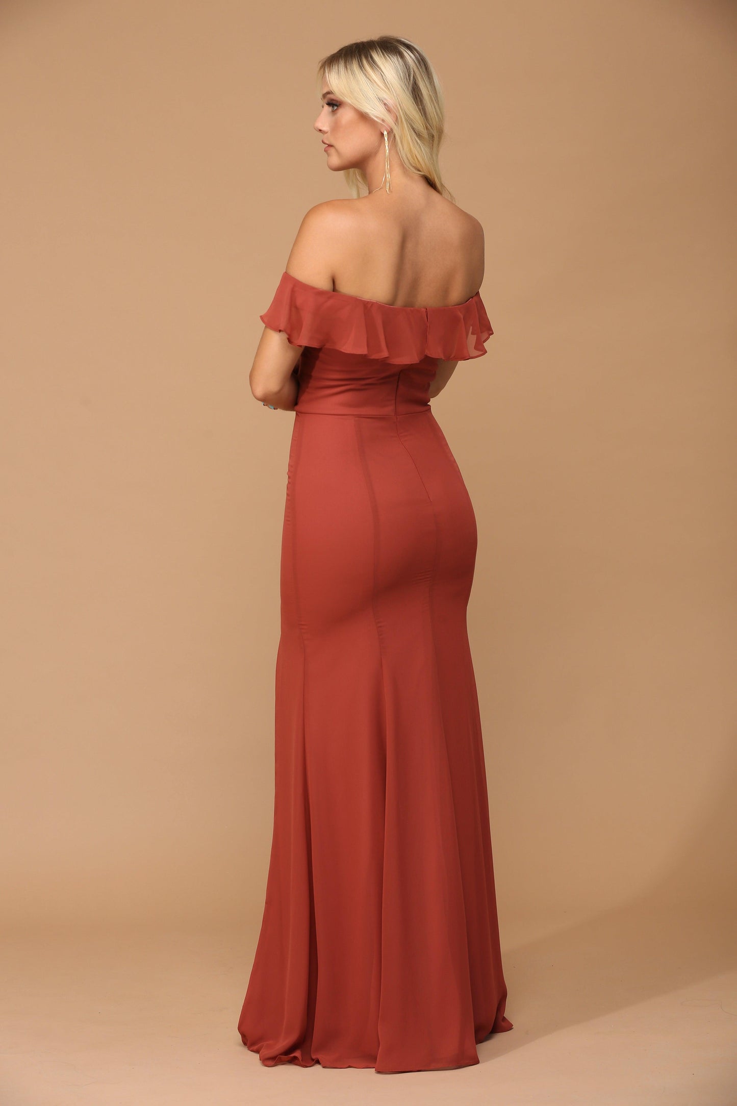 Long Off Shoulder Formal Bridesmaids Chiffon Dress