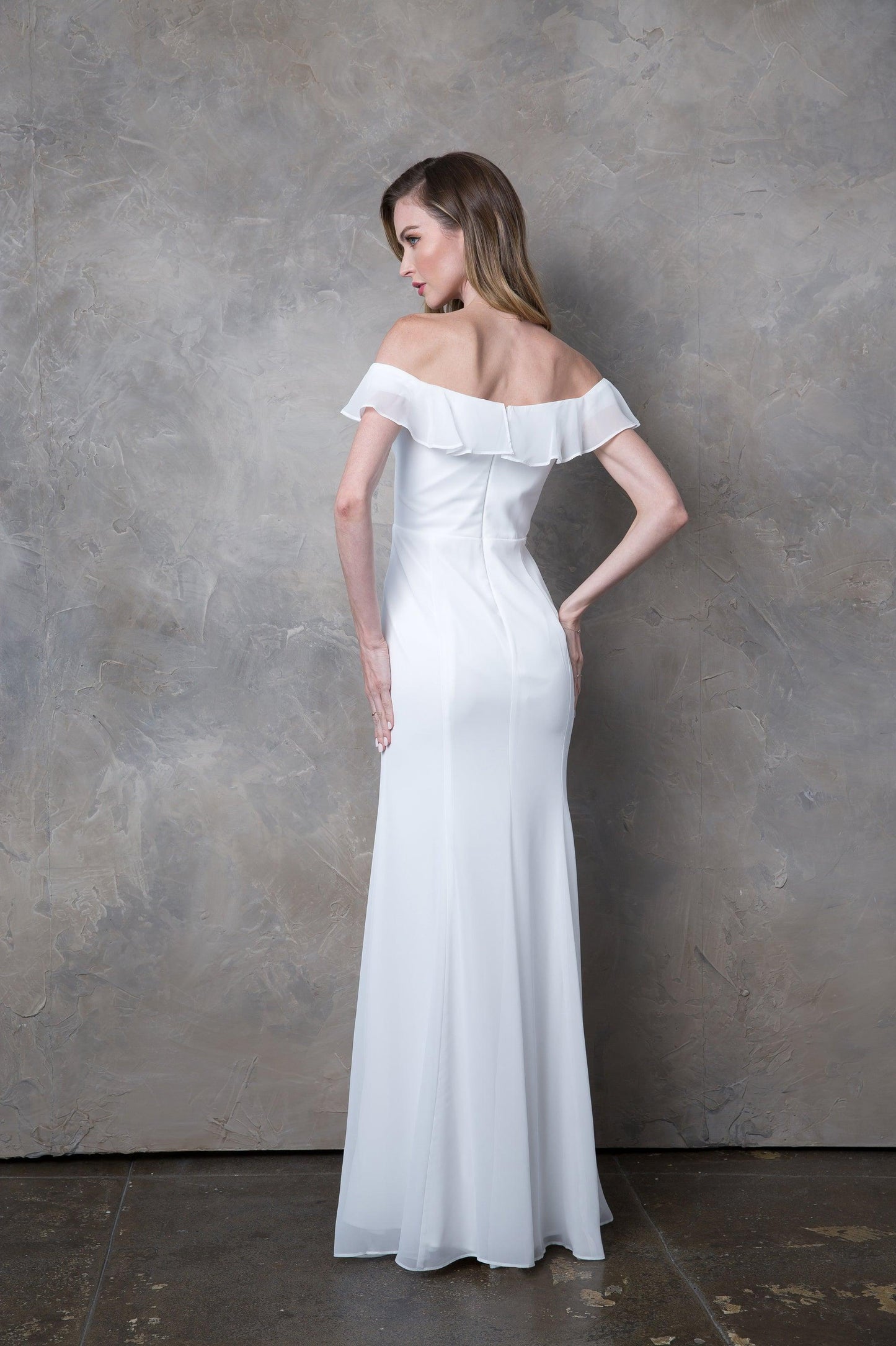 Long Off Shoulder Formal Bridesmaids Chiffon Dress