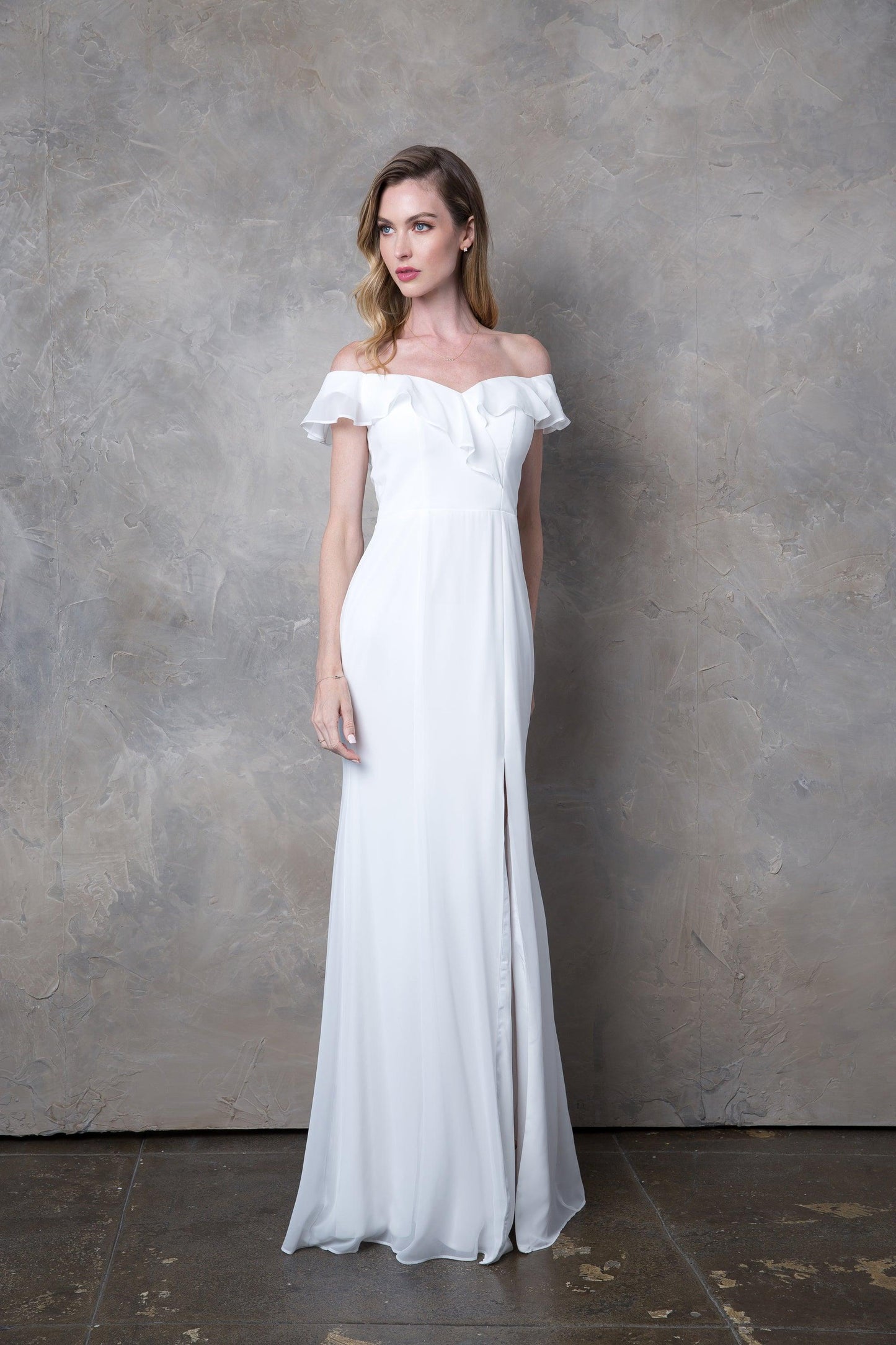 Long Off Shoulder Formal Bridesmaids Chiffon Dress