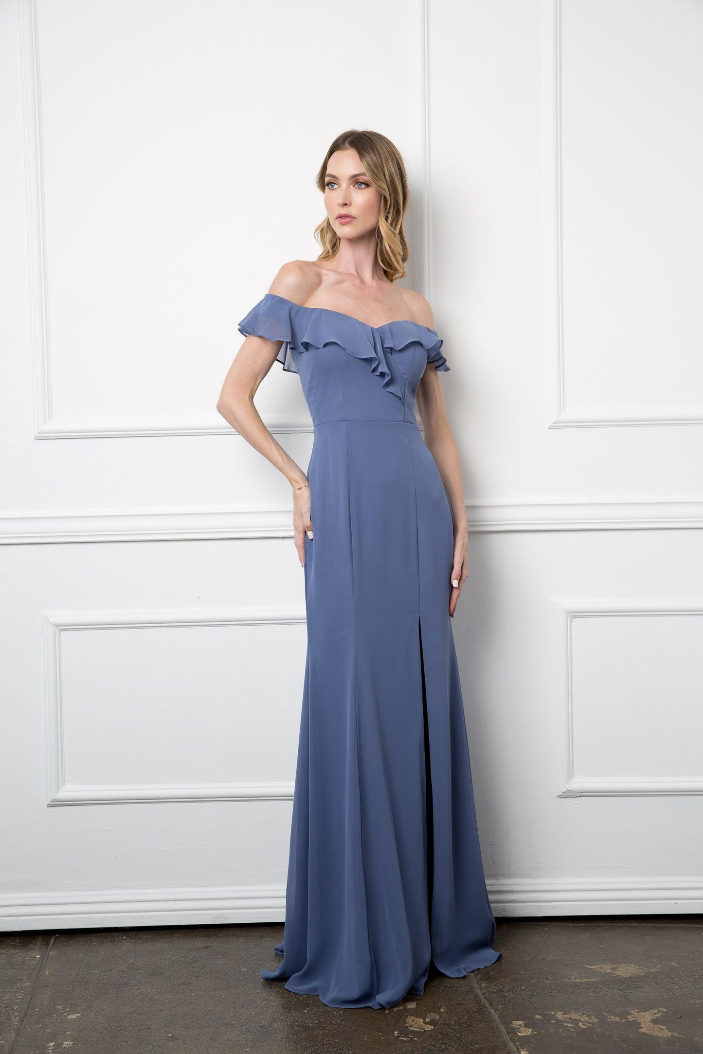 Long Off Shoulder Formal Bridesmaids Chiffon Dress