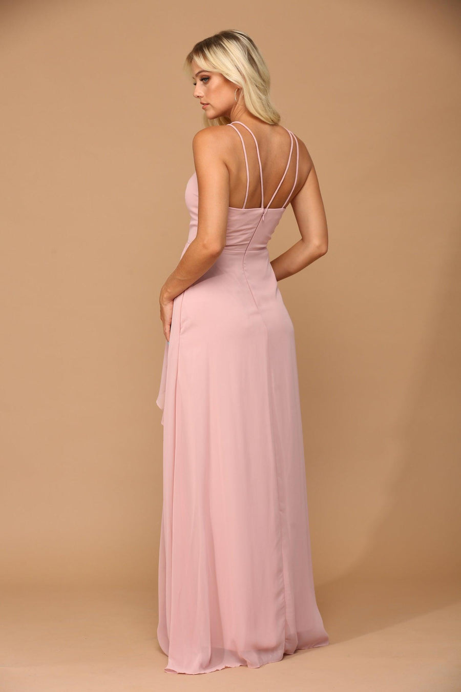 Long Halter Formal Chiffon Bridesmaids Dress