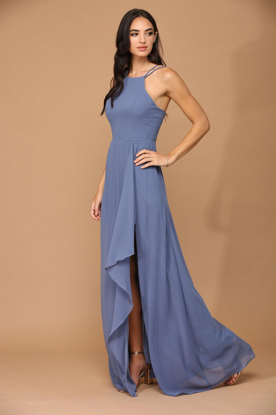 Long Halter Formal Chiffon Bridesmaids Dress