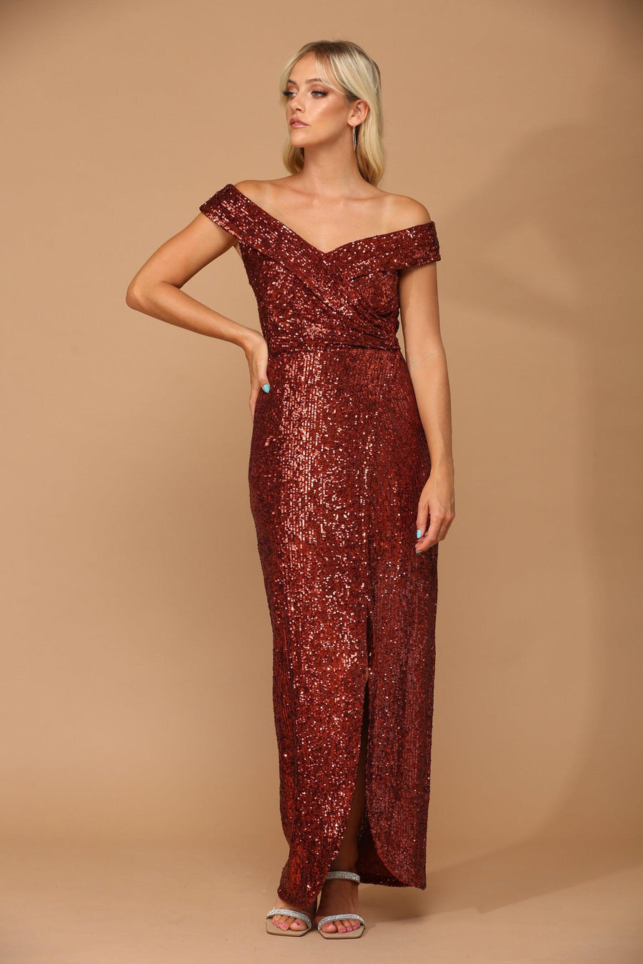 Long Off Shoulder Formal Evening Gown