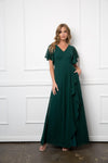 Long Formal Ruffle Sleeve Chiffon Evening Dress