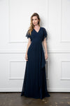 Long Formal Ruffle Sleeve Chiffon Evening Dress