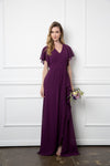 Long Formal Ruffle Sleeve Chiffon Evening Dress