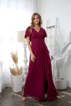 Long Formal Ruffle Sleeve Chiffon Evening Dress