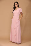 Long Formal Ruffle Sleeve Chiffon Evening Dress