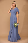 Long Formal Ruffle Sleeve Chiffon Evening Dress