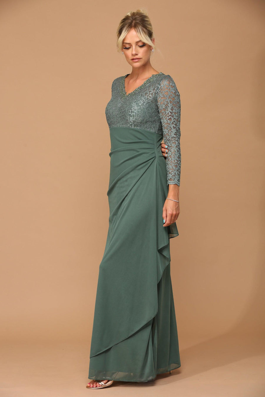 Long Sleeve Formal Mother of the Bride Evening Gown