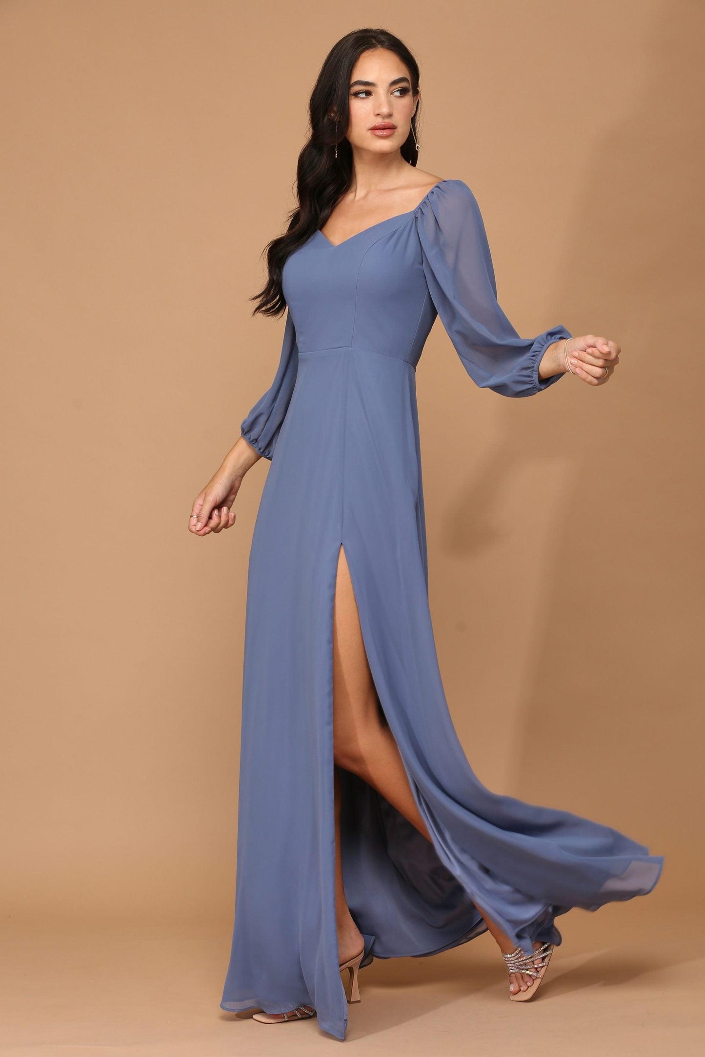 Long Sleeve Formal Chiffon Dress Sale