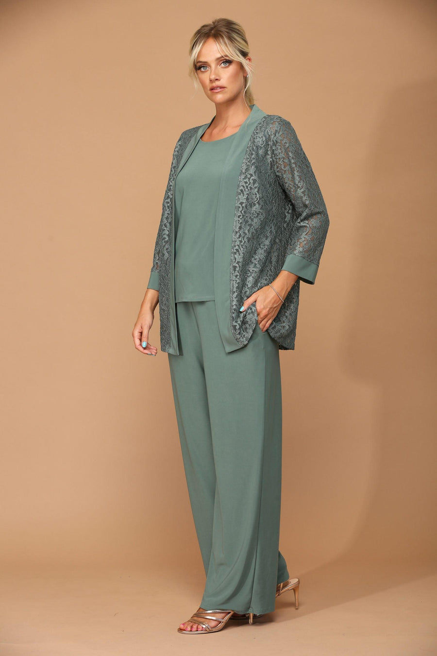 Long Formal Mother of the Bride Jacket Pant Suit