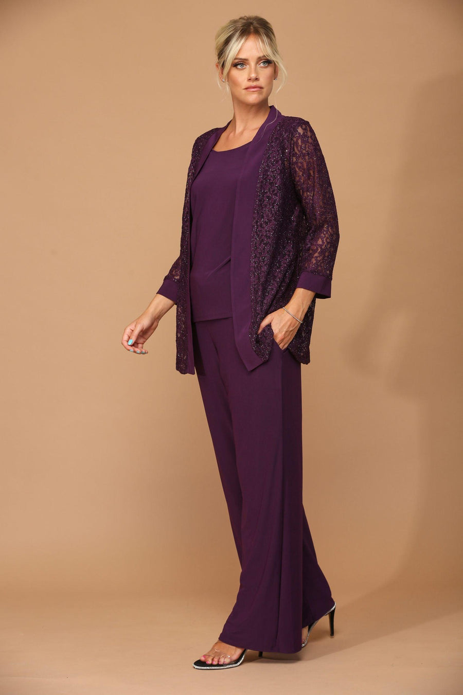 Long Formal Mother of the Bride Jacket Pant Suit