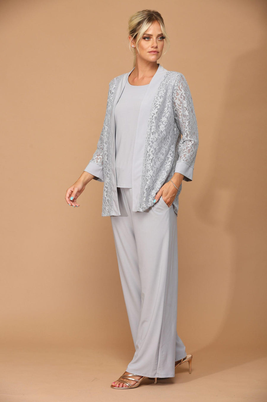 Long Formal Mother of the Bride Jacket Pant Suit