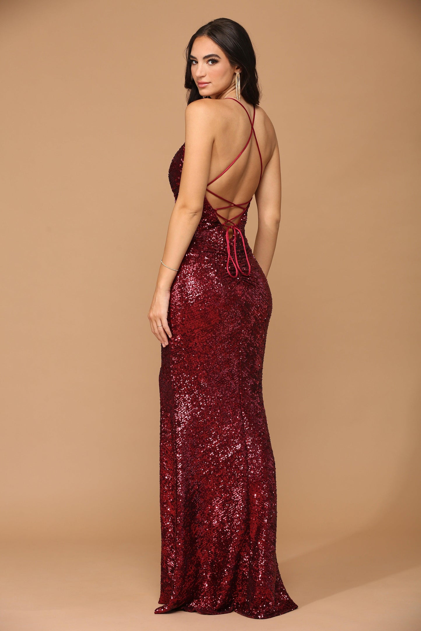 Long Spaghetti Strap Formal Evening Prom Gown Burgundy