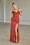 Long Off Shoulder Formal Bridesmaids Prom Dress Rust