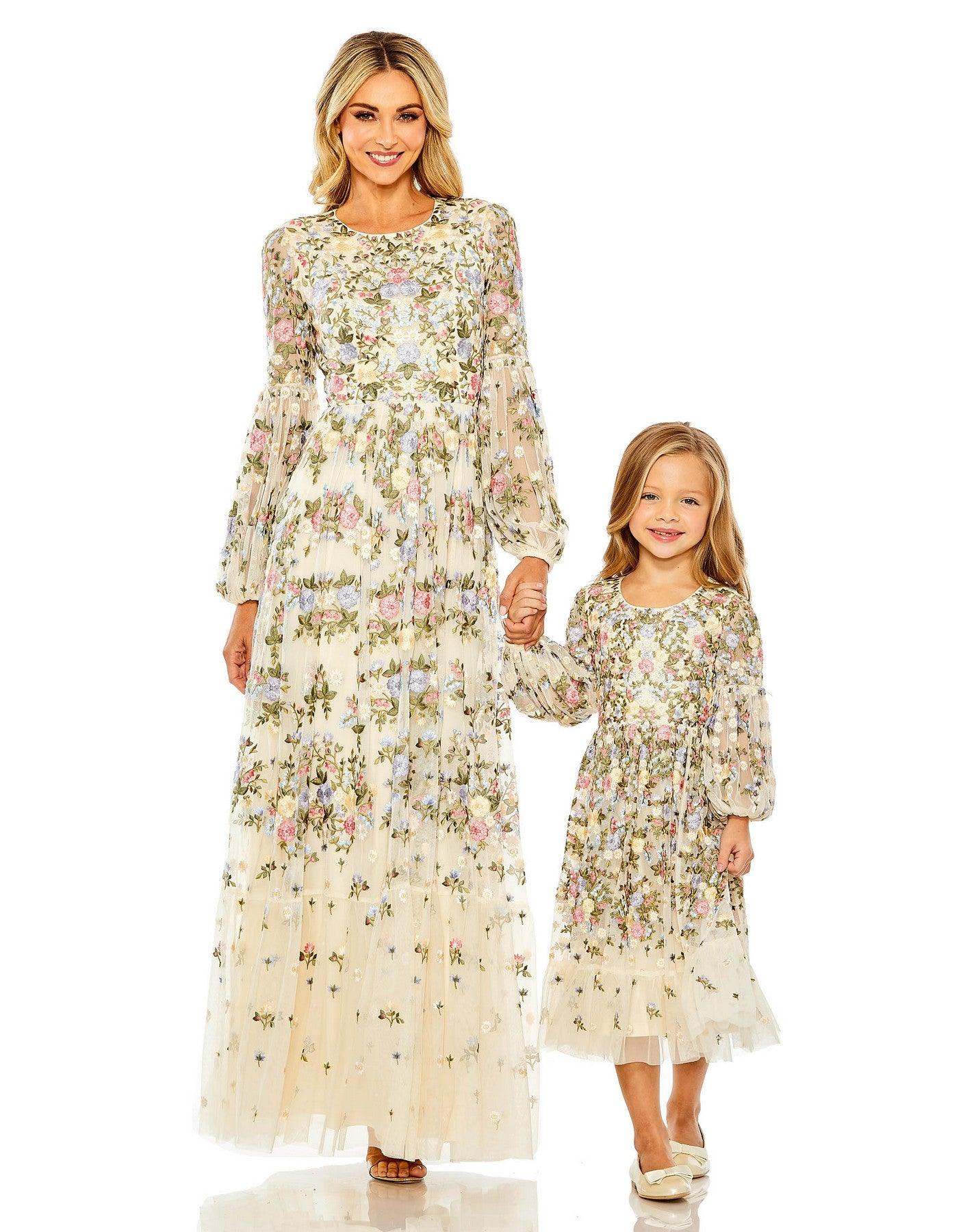 Flower Girl Dresses Little Girls Long Sleeve A Line Dress Ivory