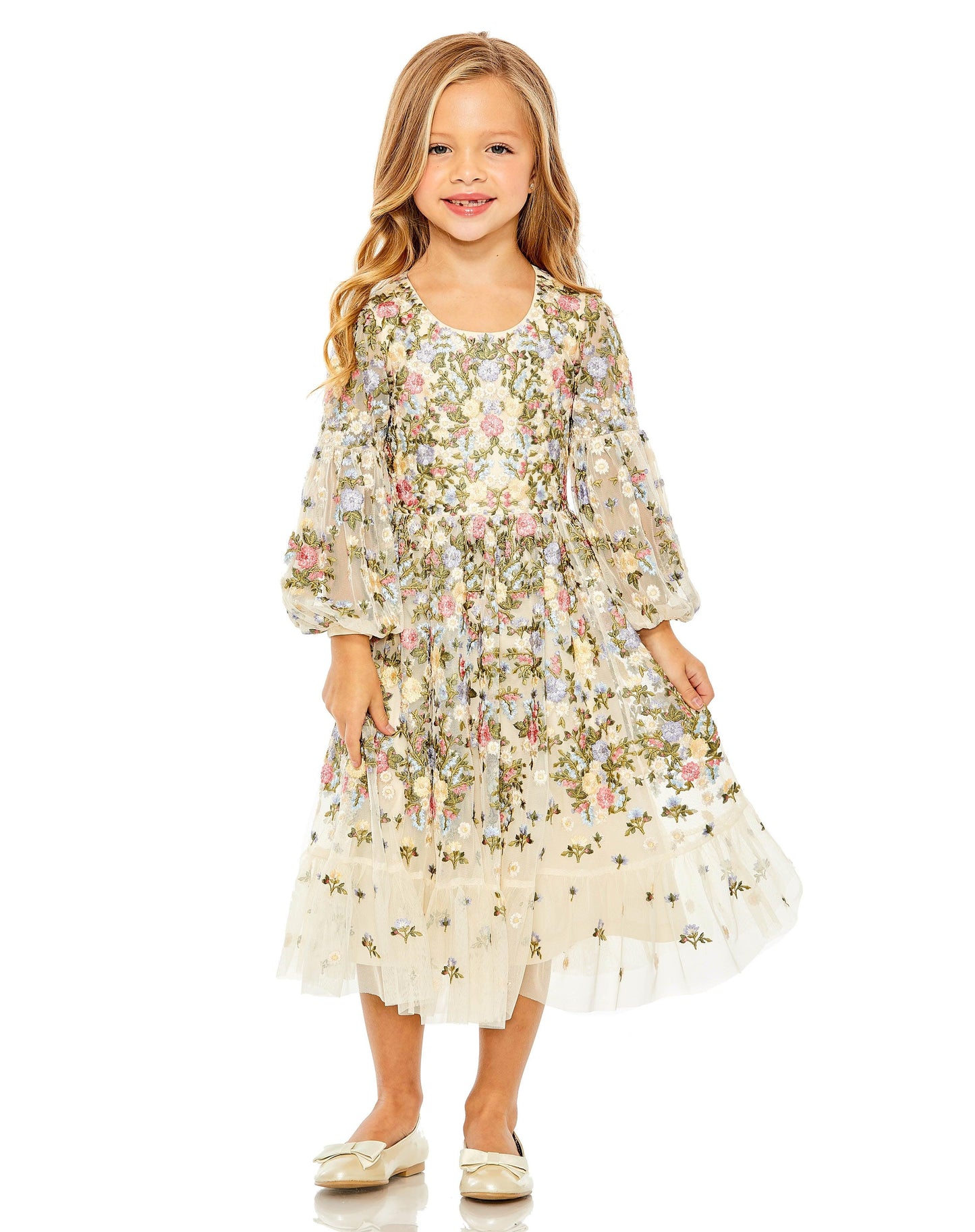 Flower Girl Dresses Little Girls Long Sleeve A Line Dress Ivory