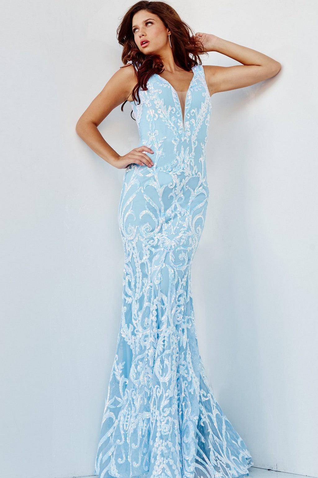 Prom Dresses Long Fitted Sleeveless Evening Gown LIGHT BLUE