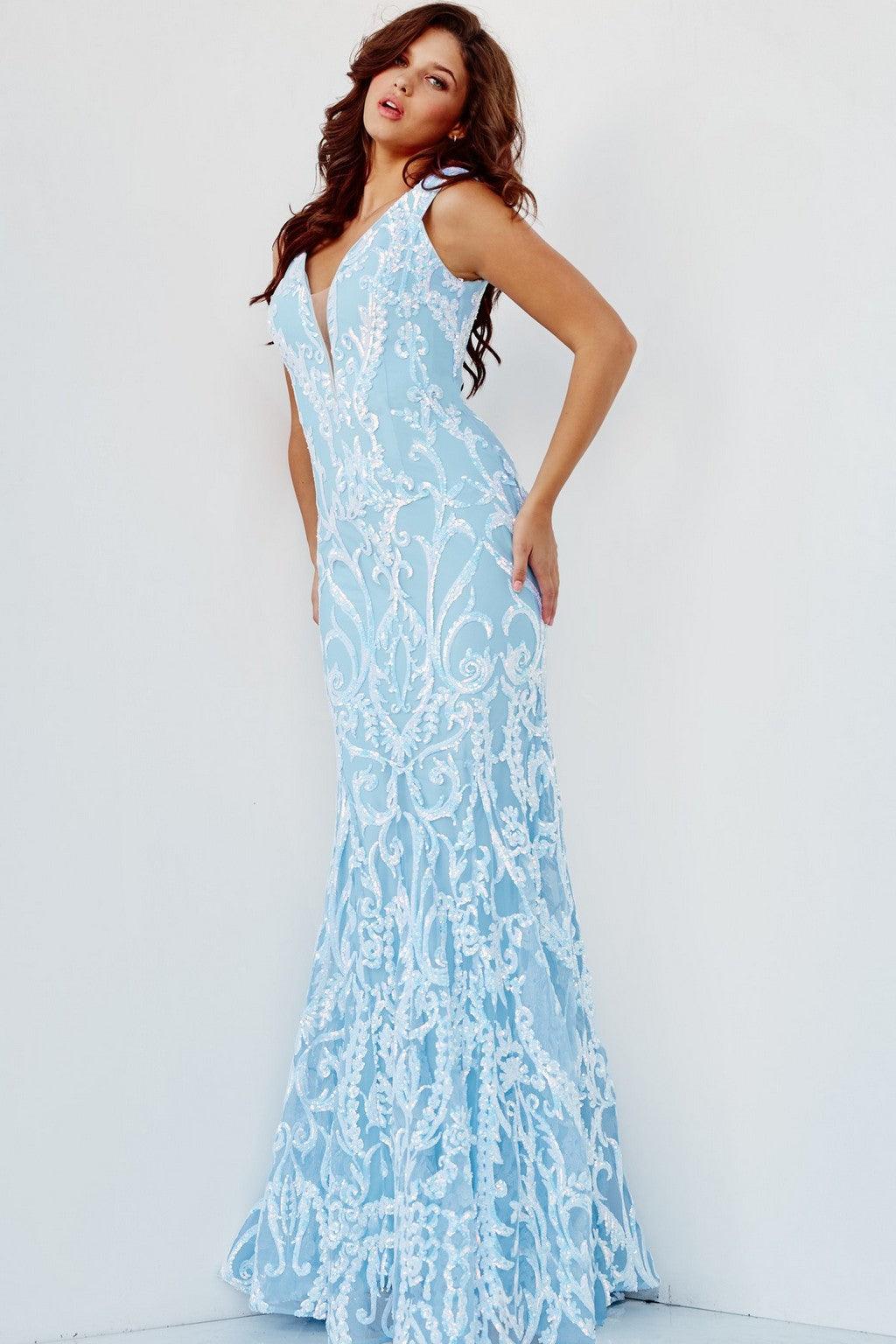 Prom Dresses Long Fitted Sleeveless Evening Gown LIGHT BLUE