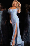 Prom Dresses Long Off Shoulder Fitted Mesh Prom Dress Ice Blue