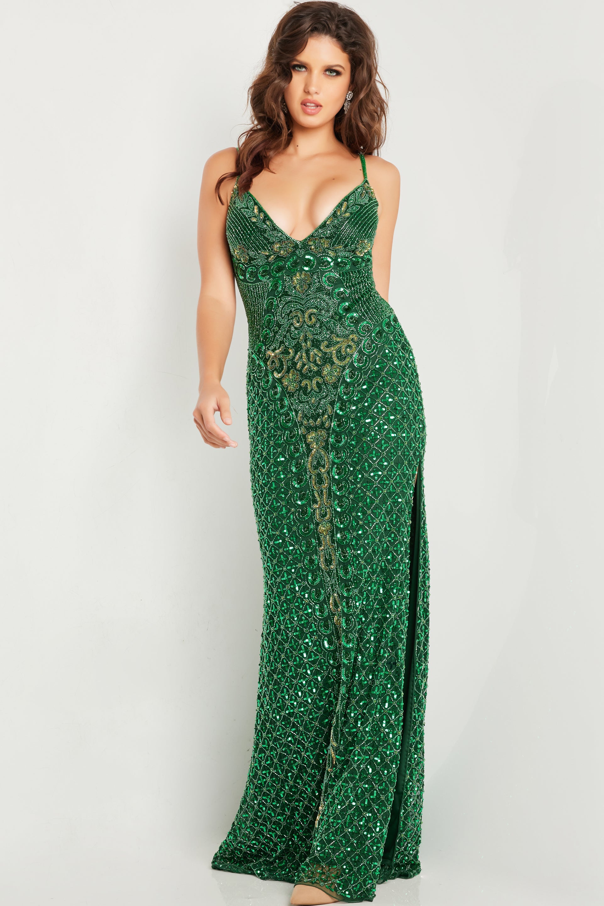 Emerald Jovani 36643 Long Formal Beaded Evening Prom Dress for $620.0 ...