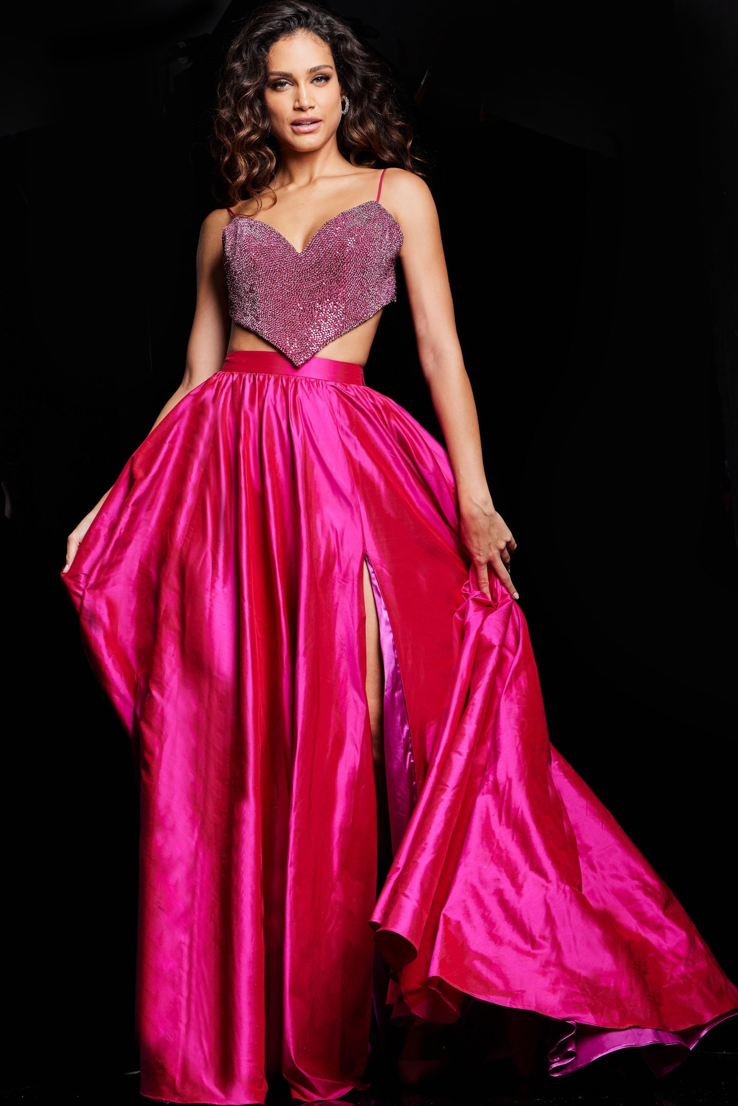 Prom Dresses Long Formal Prom Two Piece Gown Hot Pink