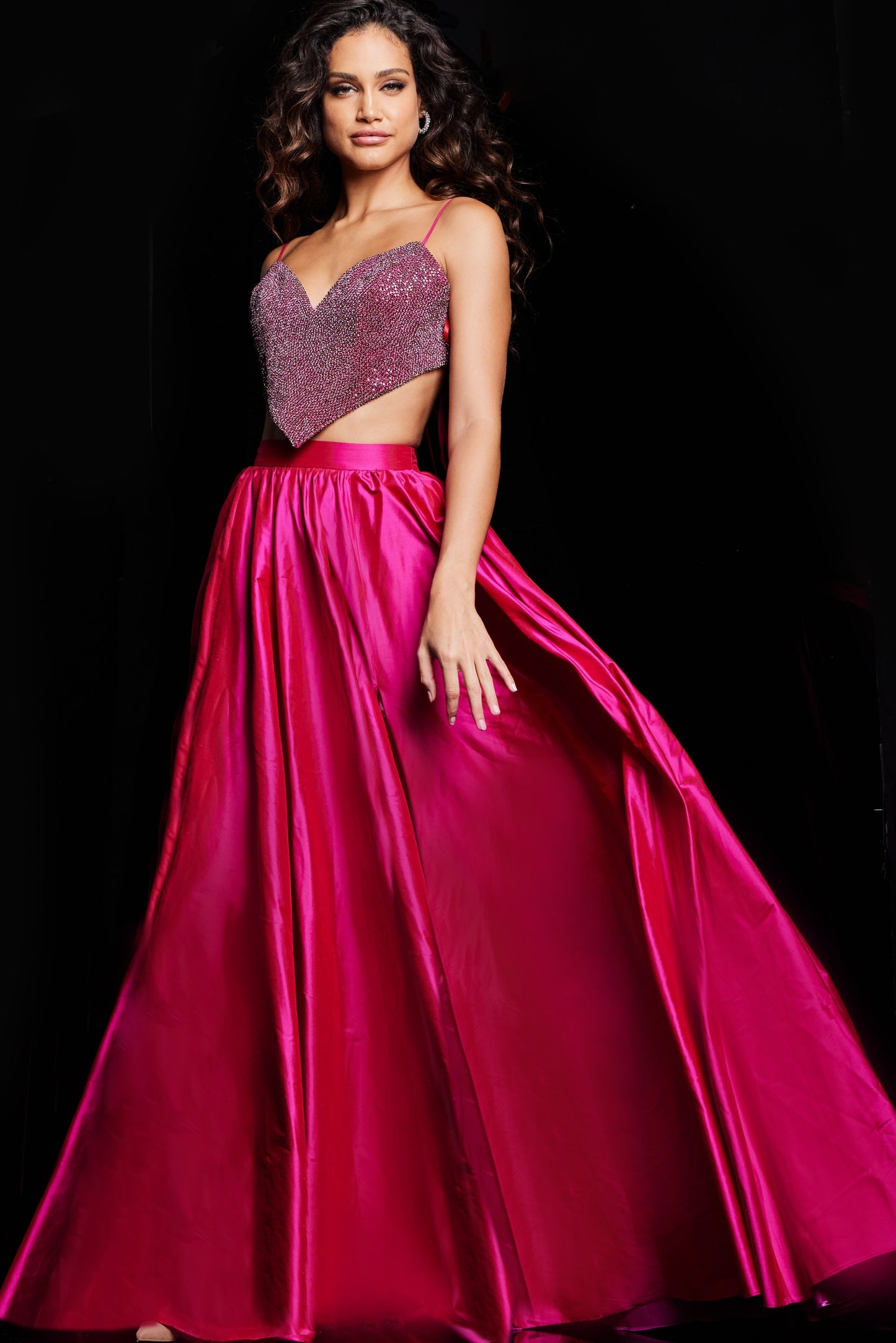 Prom Dresses Long Formal Prom Two Piece Gown Hot Pink