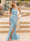 Prom Dresses Long Sequin Beaded Fishscale Pattern Prom Formal Dress Bright Blue