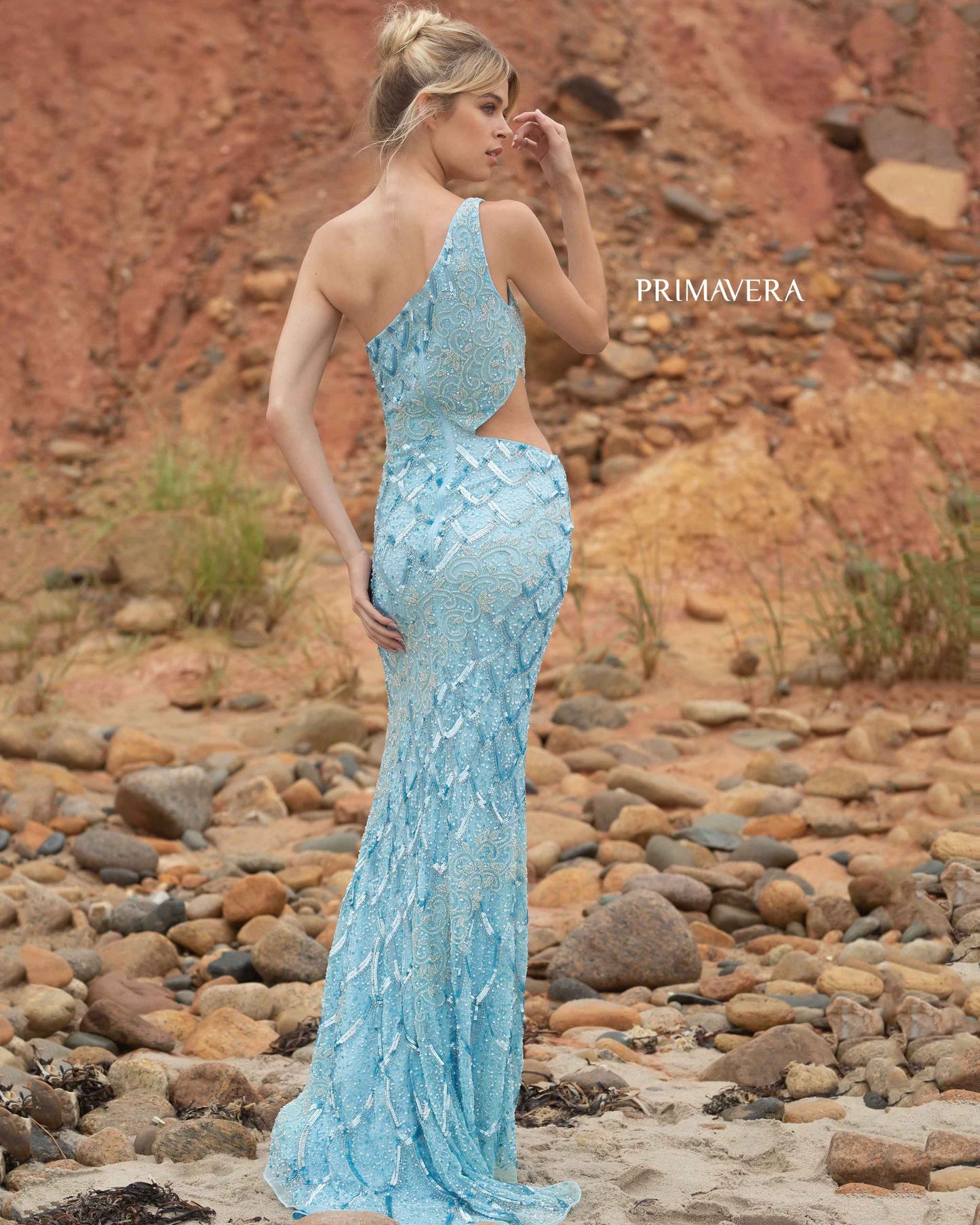 Prom Dresses Long Sequin Beaded Fishscale Pattern Prom Formal Dress Light Turquoise