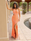 Prom Dresses Long Sequin Beaded Fishscale Pattern Prom Formal Dress Neon Coral