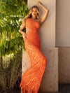 Prom Dresses Long Fitted Prom Sequin Fishscale Pattern Formal Dress Orange