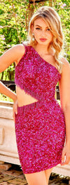 Cocktail Dresses Sparkling One Shoulder Homecoming Dress FUSCHIA