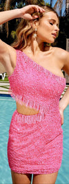 Cocktail Dresses Sparkling One Shoulder Homecoming Dress NEON PINK