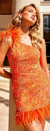 Cocktail Dresses One Shoulder Sparkling Short Prom Dress ORANGE