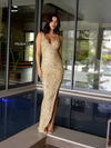 Prom Dresses Long Sequin Beaded Formal Prom Dress Nude Gold