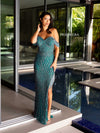 Prom Dresses Long Fitted Prom Beaded Fringes Formal Dress Teal