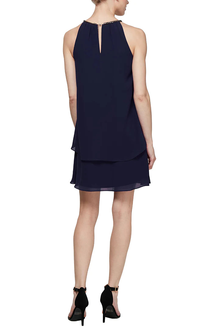 Cocktail Dresses Split Front Chiffon Dress  Navy