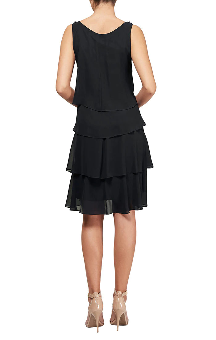 Cocktail Dresses Tiered Chiffon Cocktail Dress Black