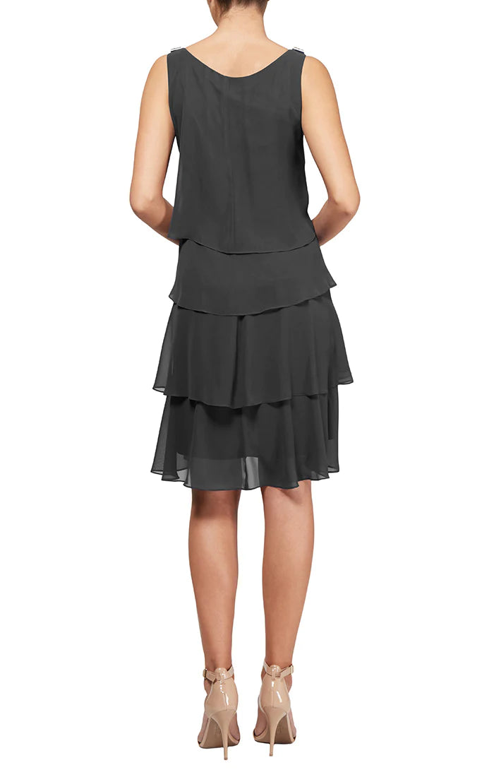 Cocktail Dresses Tiered Chiffon Cocktail Dress Steel