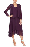 Mother of the Bride Dresses Jacket Dress with Beaded Detail Short Dress Deep Plum