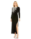 Formal Dresses Beaded Long Sleeve Formal Tea Length Dress Black