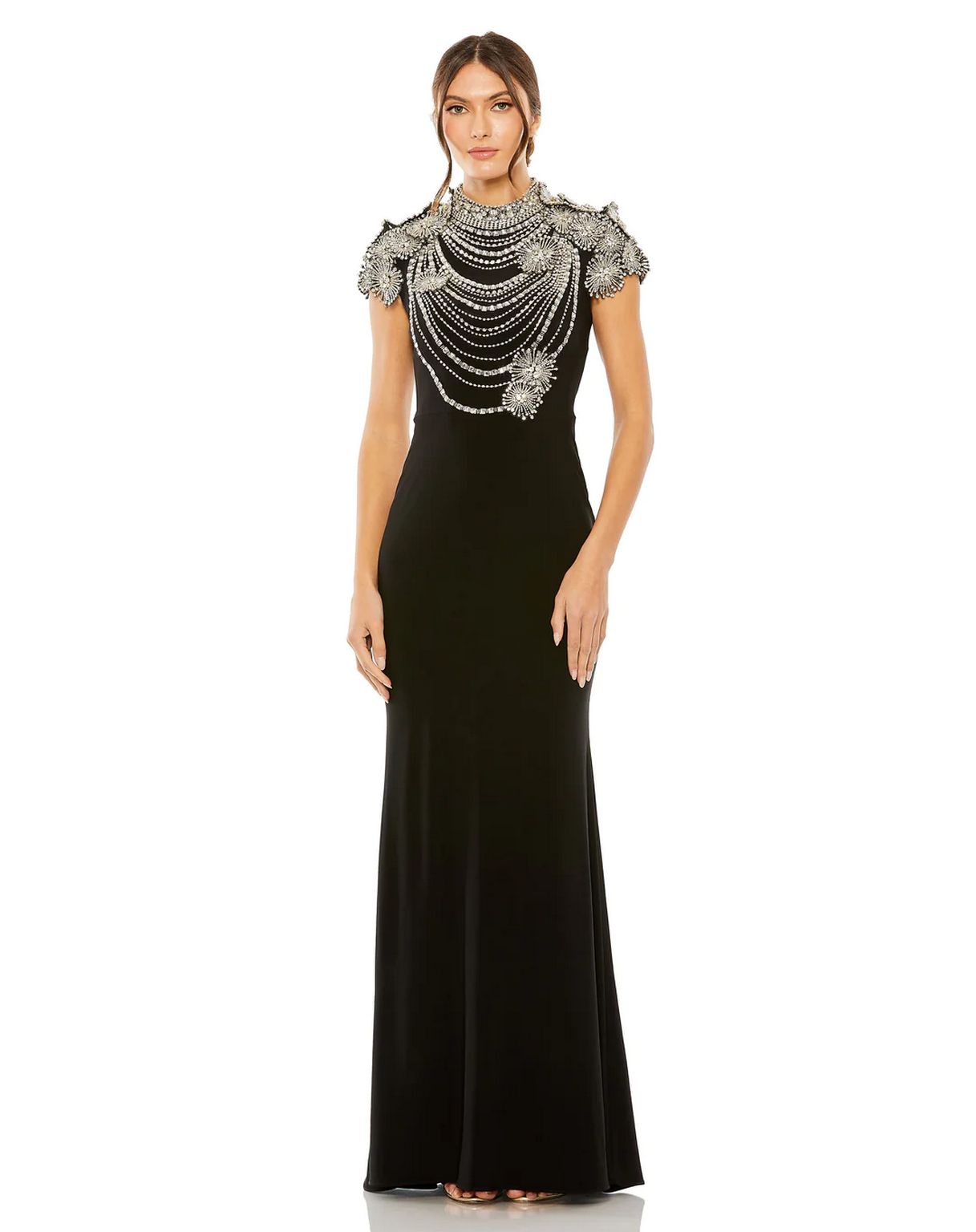 Formal Dresses Fitted Long Formal Beaded Dress Black