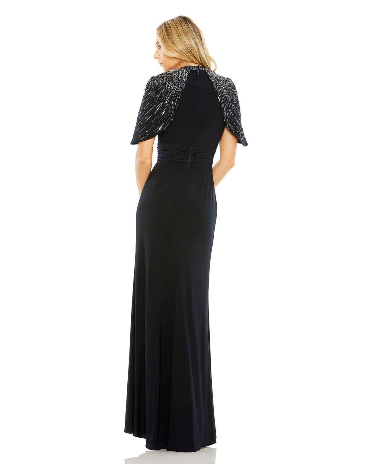 Formal Dresses Long Formal Fitted Cape Sleeve Dress Navy