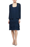 Mother of the Bride Dresses Tiered Jacket Short Dress Navy