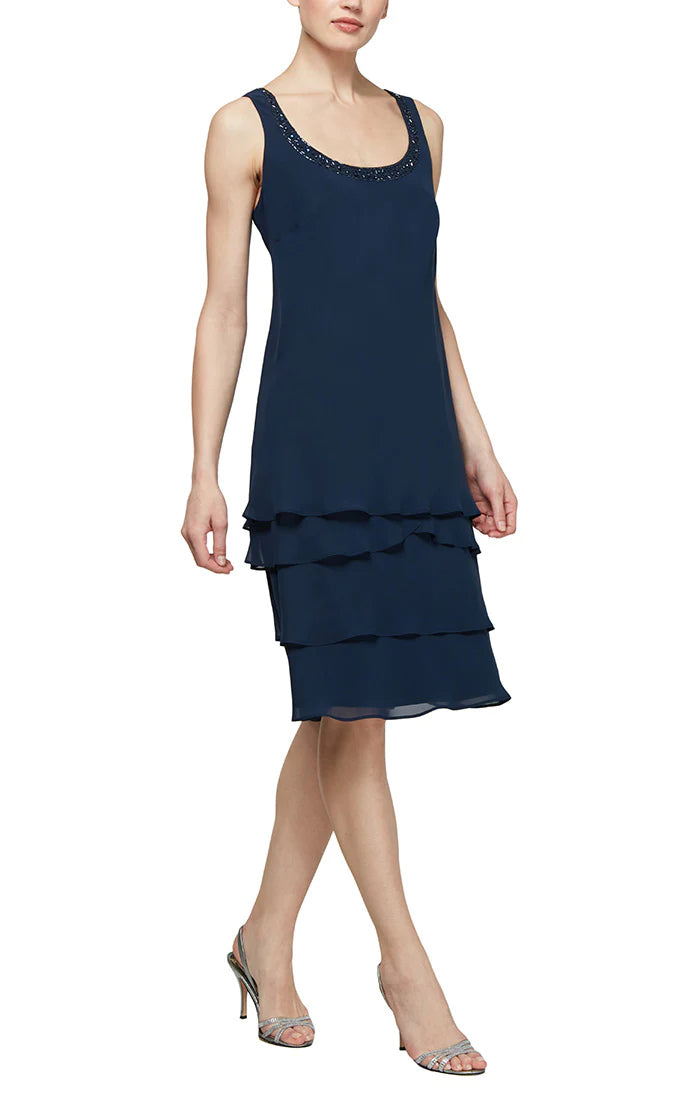 Mother of the Bride Dresses Tiered Jacket Short Dress Navy