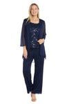 Pant Suit Three Piece Sequin Pant Suit Jacket Set Navy