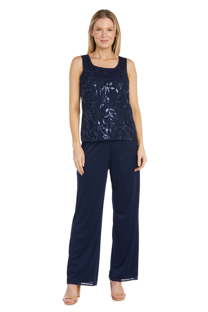 Pant Suit Three Piece Sequin Pant Suit Jacket Set Navy