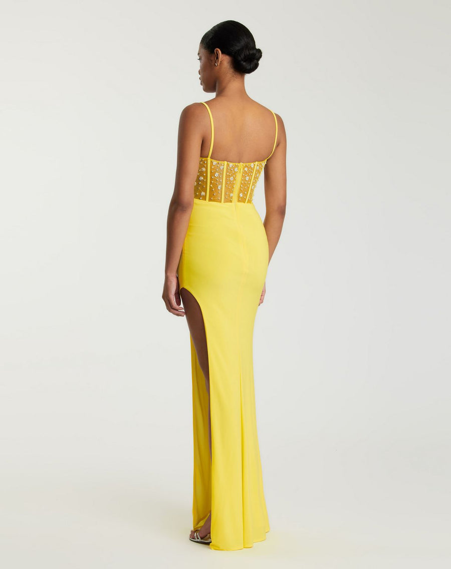 Prom Dresses Beaded Long Fitted Slit Prom Dress Lemon